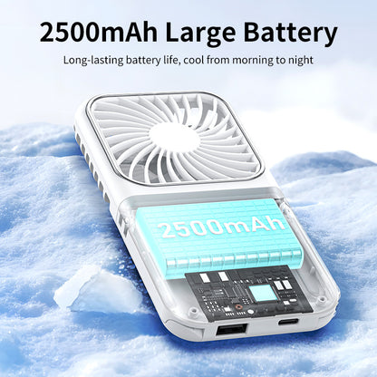 Neck-mounted Foldable Hand Fan with Stand Makeup Mirror