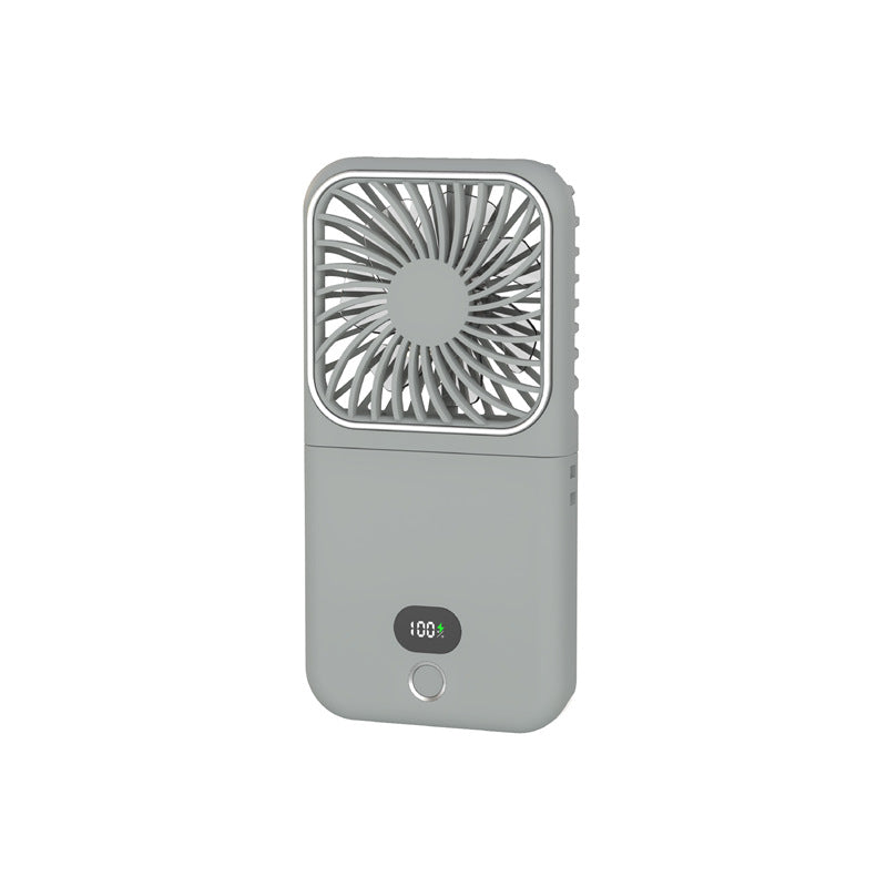 Neck-mounted Foldable Hand Fan with Stand Makeup Mirror