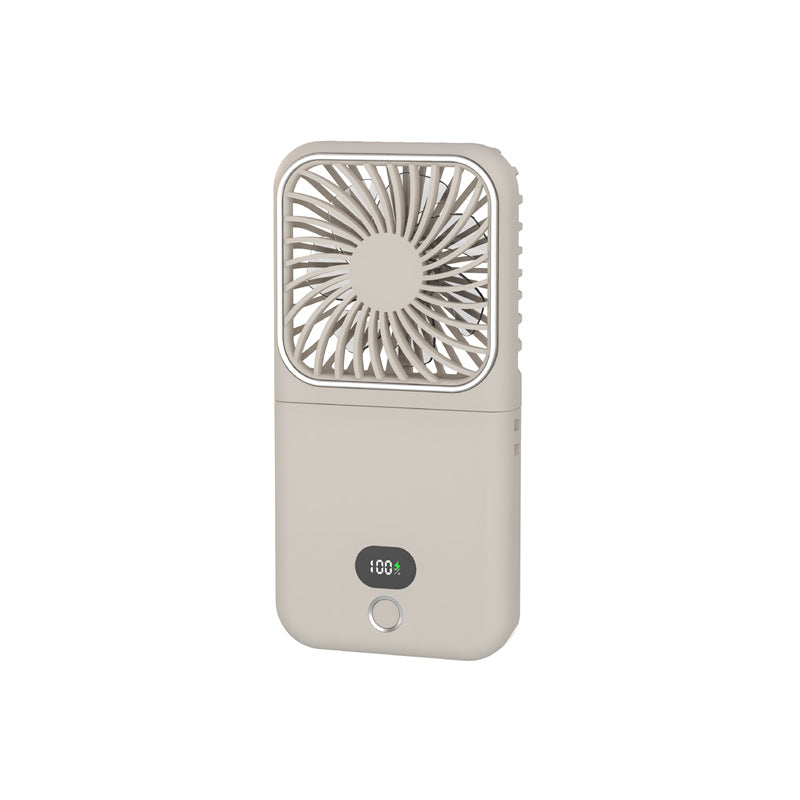 Neck-mounted Foldable Hand Fan with Stand Makeup Mirror